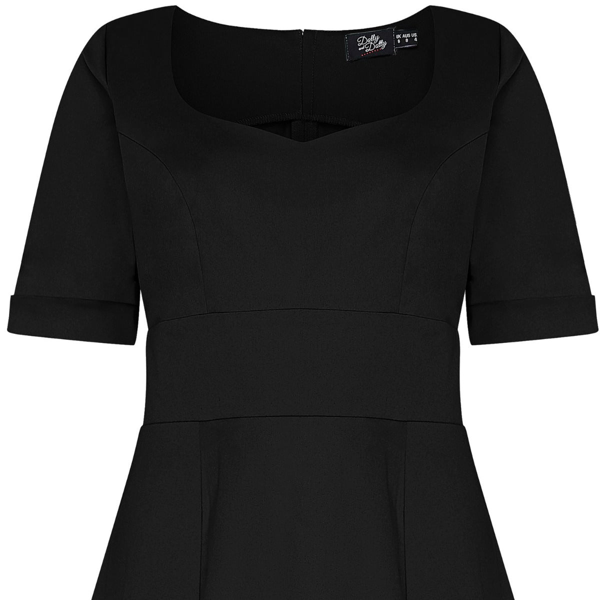 Barbara Sweetheart Neckline Short Sleeved Dress in Black