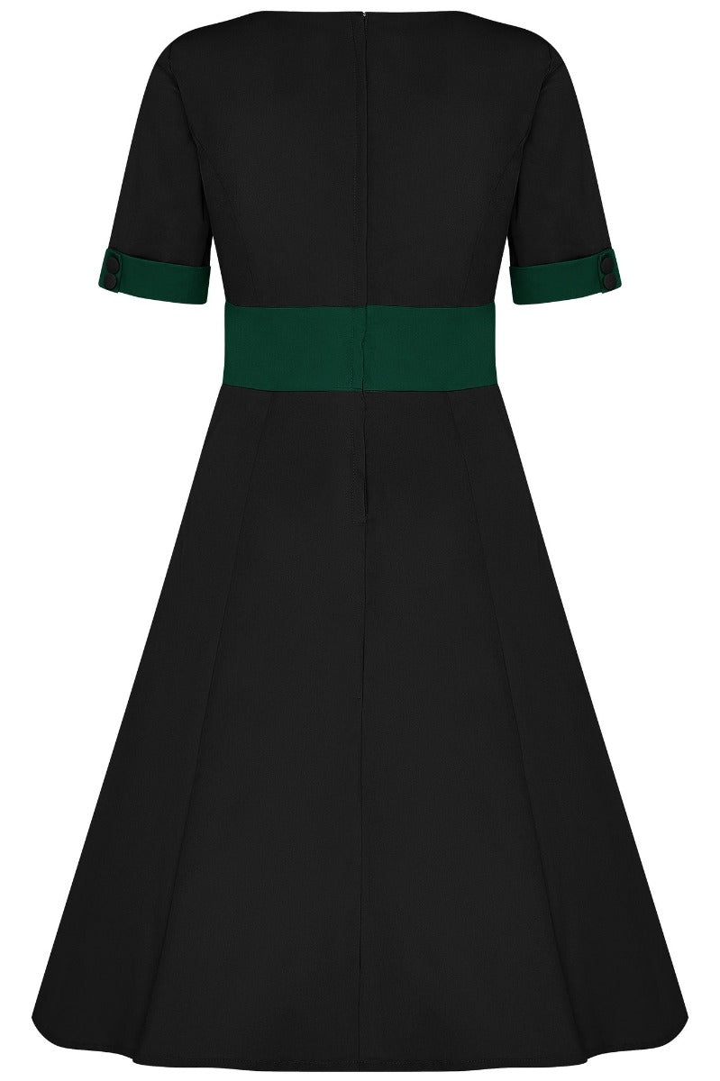 Barbara Sweetheart Neckline Short Sleeved Dress in Black and Green
