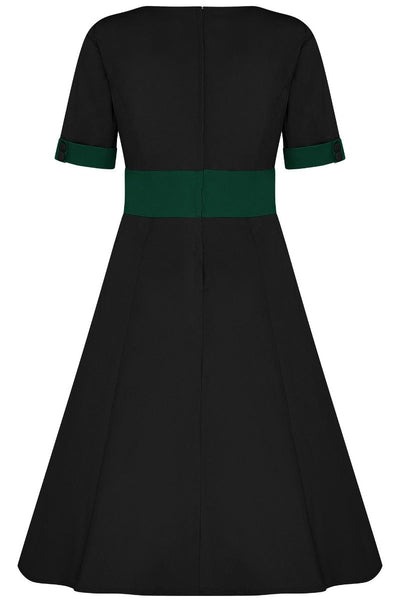 Barbara Sweetheart Neckline Short Sleeved Dress in Black and Green