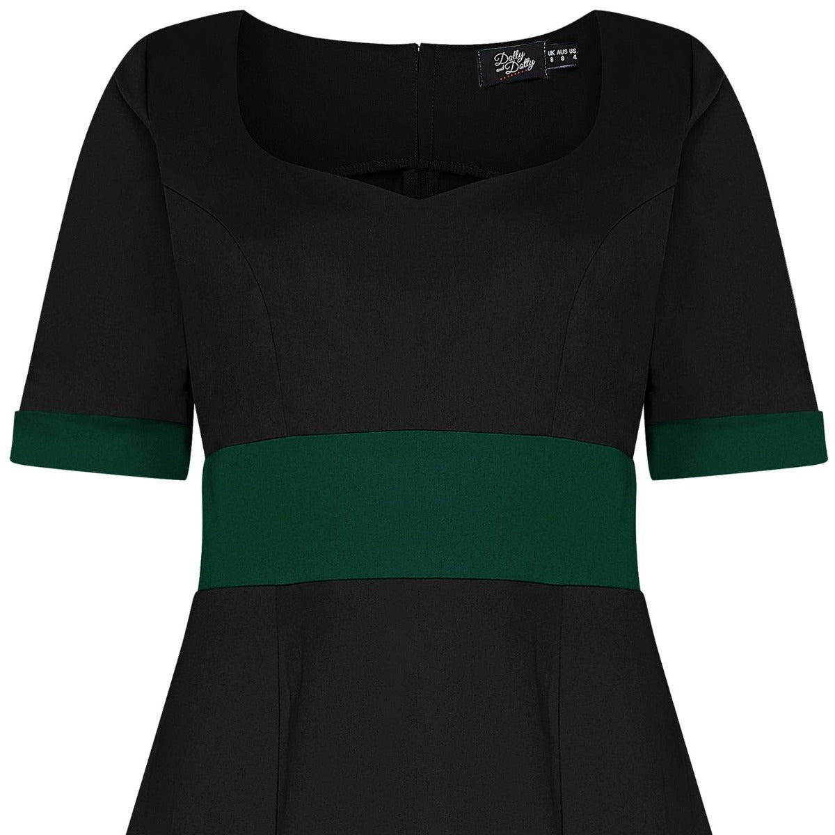 Barbara Sweetheart Neckline Short Sleeved Dress in Black and Green