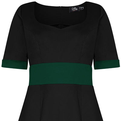 Barbara Sweetheart Neckline Short Sleeved Dress in Black and Green