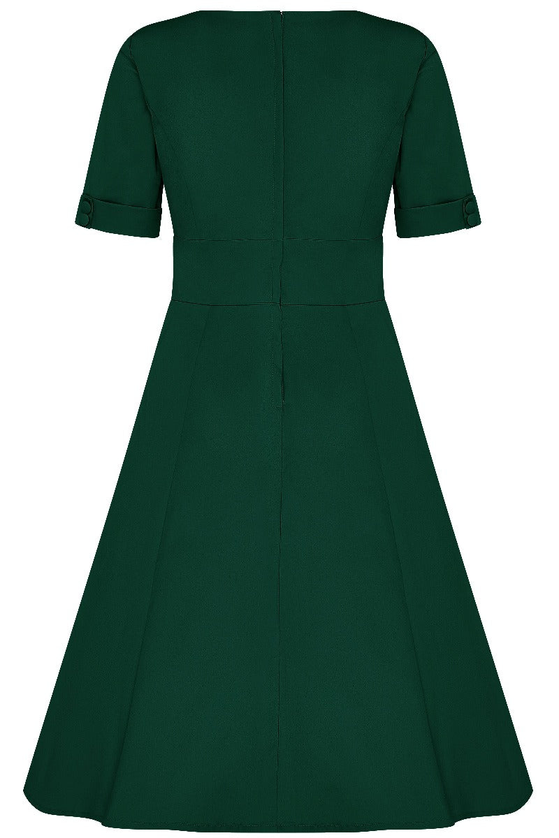 Barbara Sweetheart Neckline Short Sleeved Dress in Emerald Green
