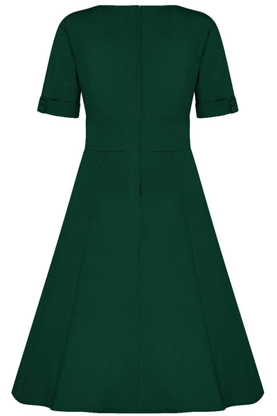 Barbara Sweetheart Neckline Short Sleeved Dress in Emerald Green