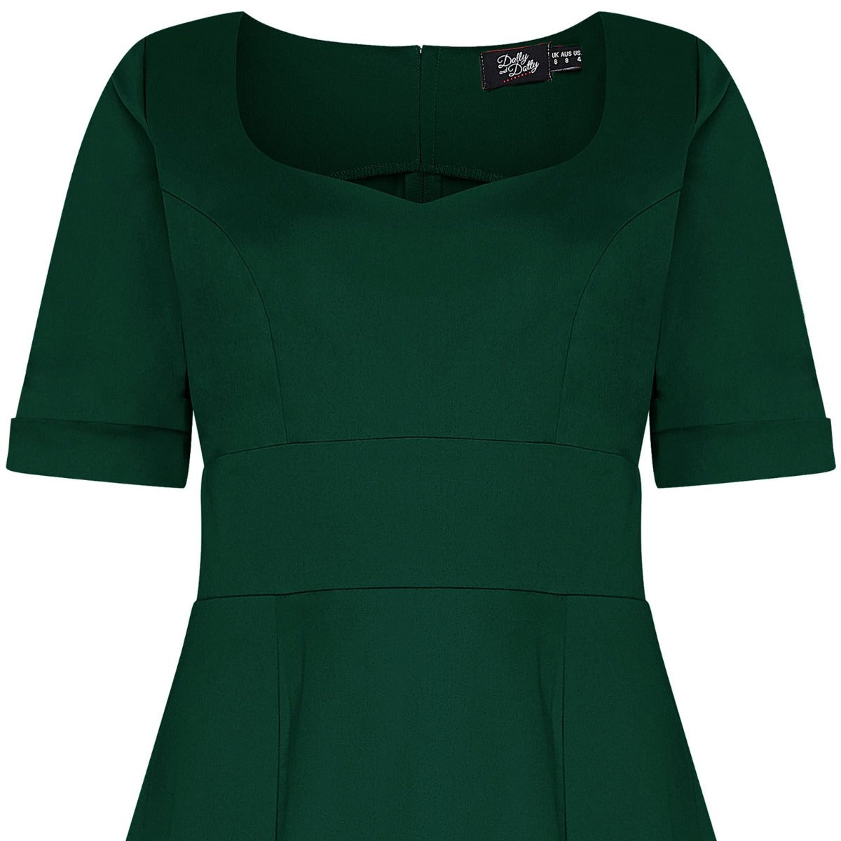 Barbara Sweetheart Neckline Short Sleeved Dress in Emerald Green