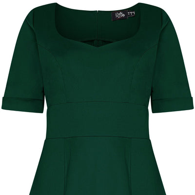 Barbara Sweetheart Neckline Short Sleeved Dress in Emerald Green
