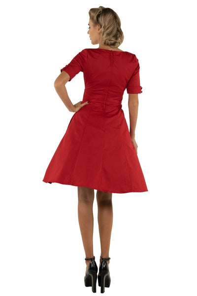 Barbara Sweetheart Neckline Short Sleeved Dress in Red