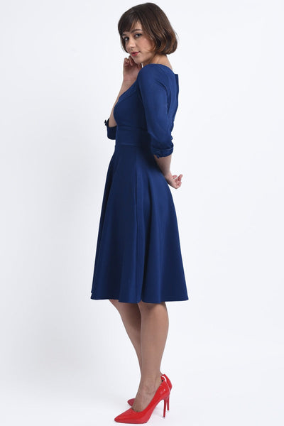 Scarlette Long Sleeves Stretchy Dress in Navy