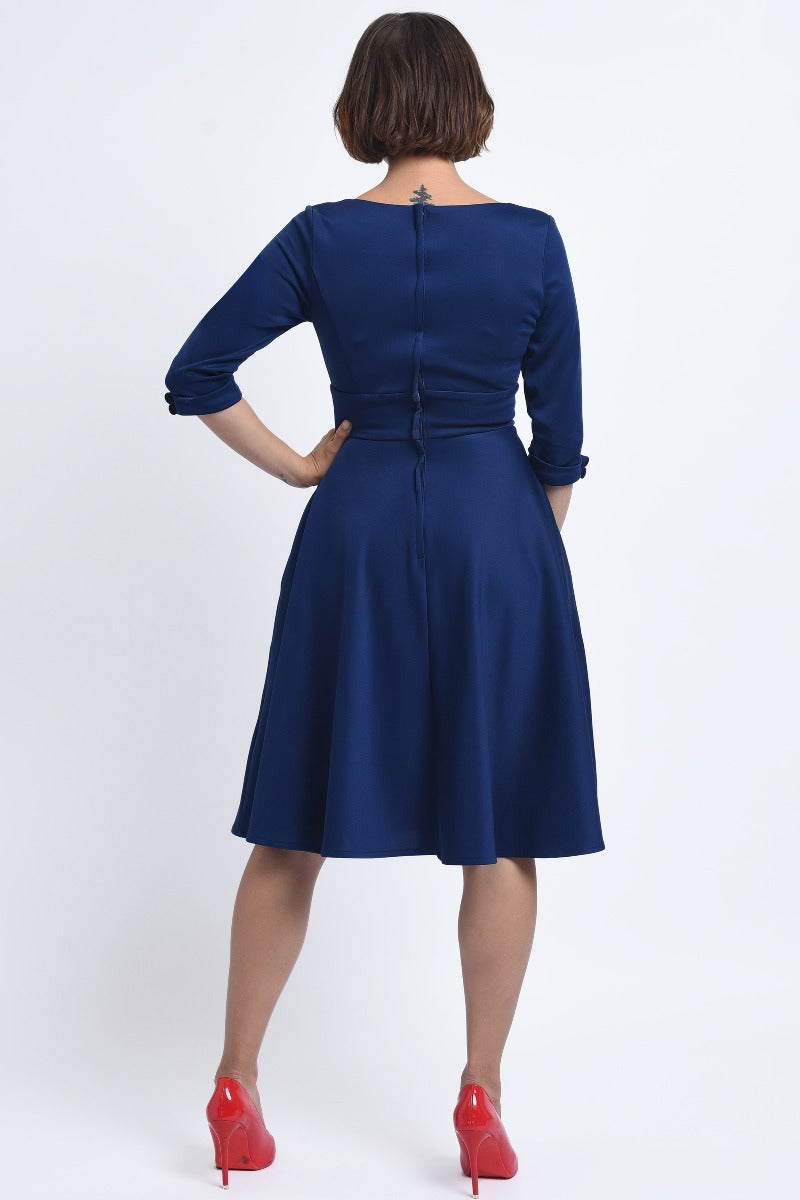 Scarlette Long Sleeves Stretchy Dress in Navy