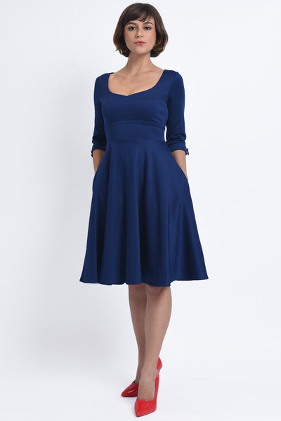 Scarlette Long Sleeves Stretchy Dress in Navy