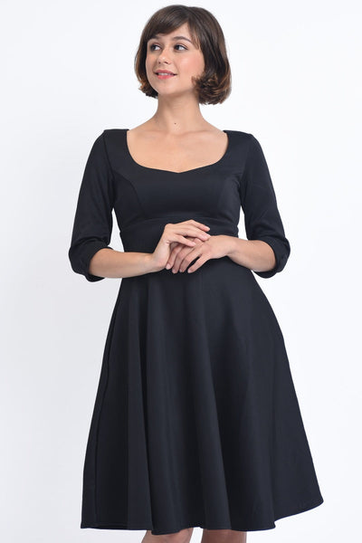 Scarlette Sweetheart Neckline Long-Sleeved Stretchy Tea Dress Black