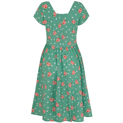Viktoria 50s inspired A-line dress in Mint and Pink Rose Polka Dots