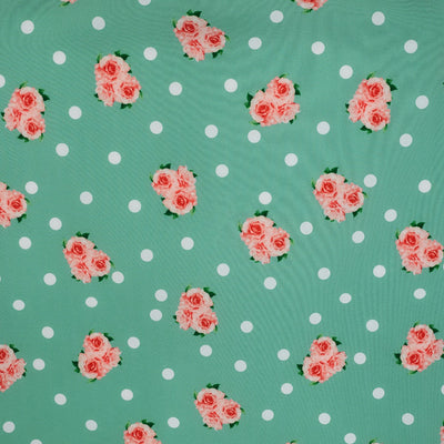 Viktoria 50s inspired A-line dress in Mint and Pink Rose Polka Dots