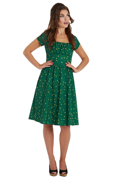 Viktoria 50s inspired A-line dress in Green & Yellow Floral