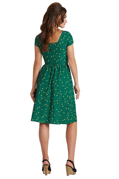Viktoria 50s inspired A-line dress in Green & Yellow Floral