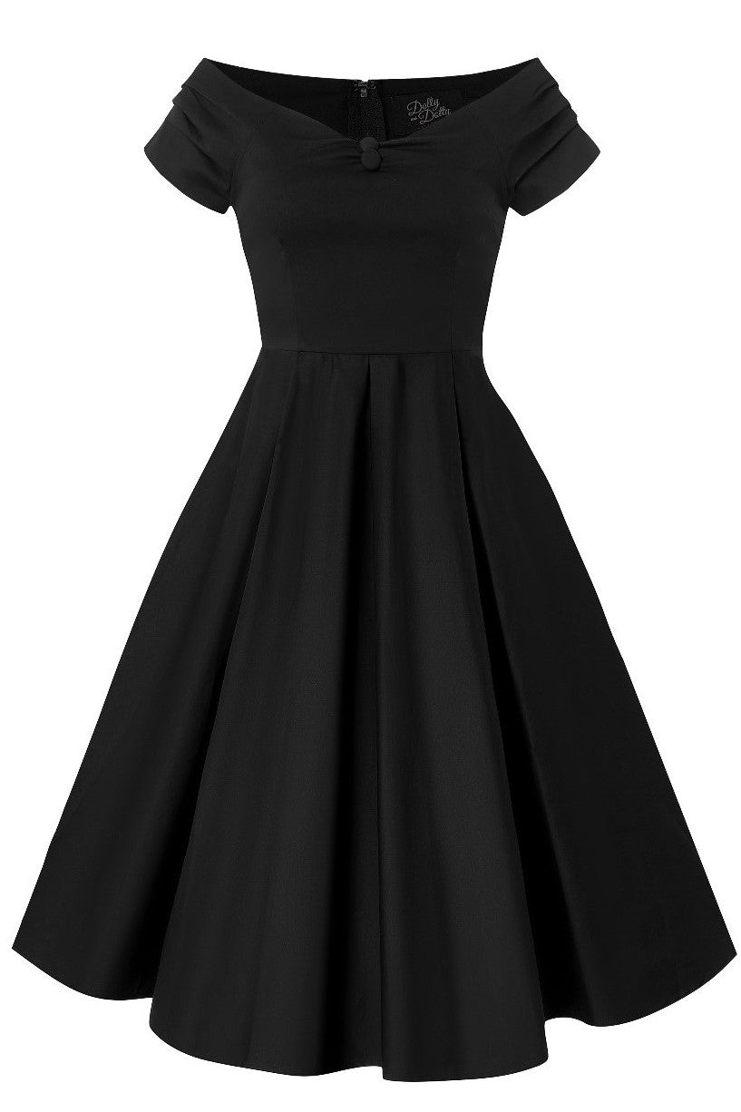 Lily Off Shoulder 50s Inspired Evening Dress in Black