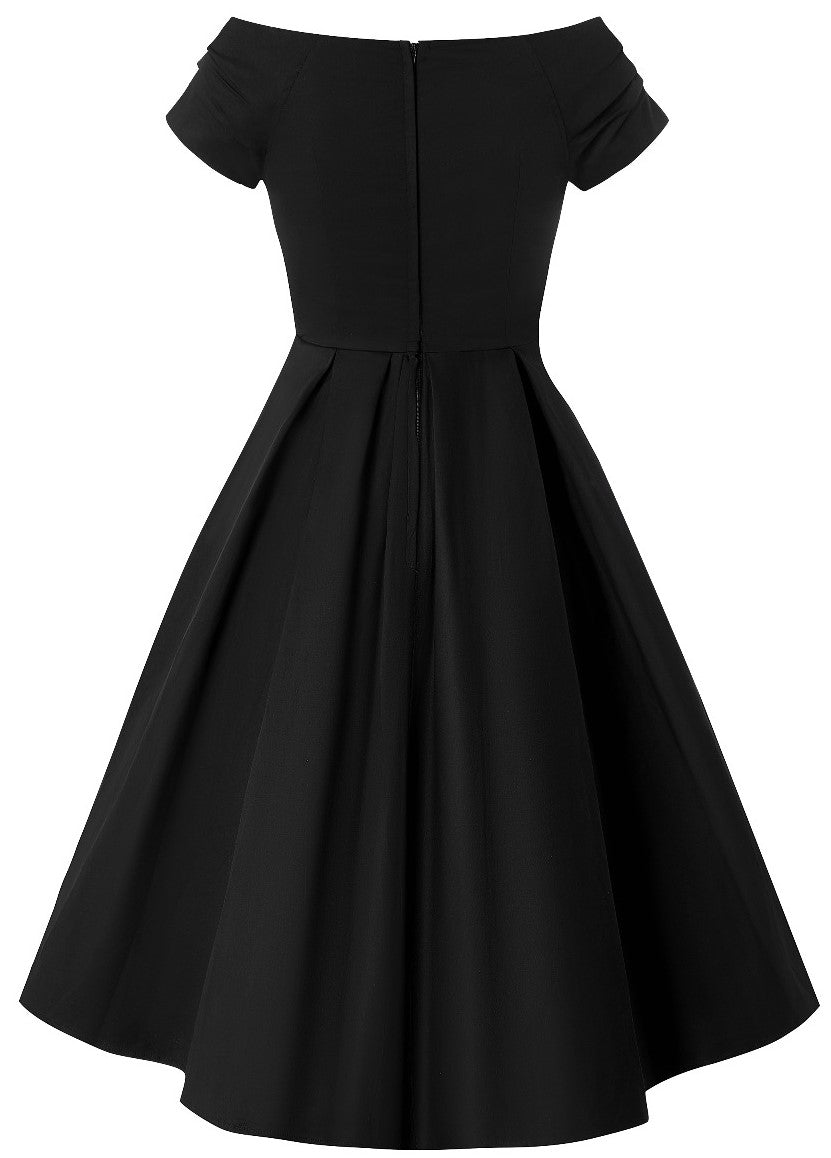 Lily Off Shoulder 50s Inspired Evening Dress in Black