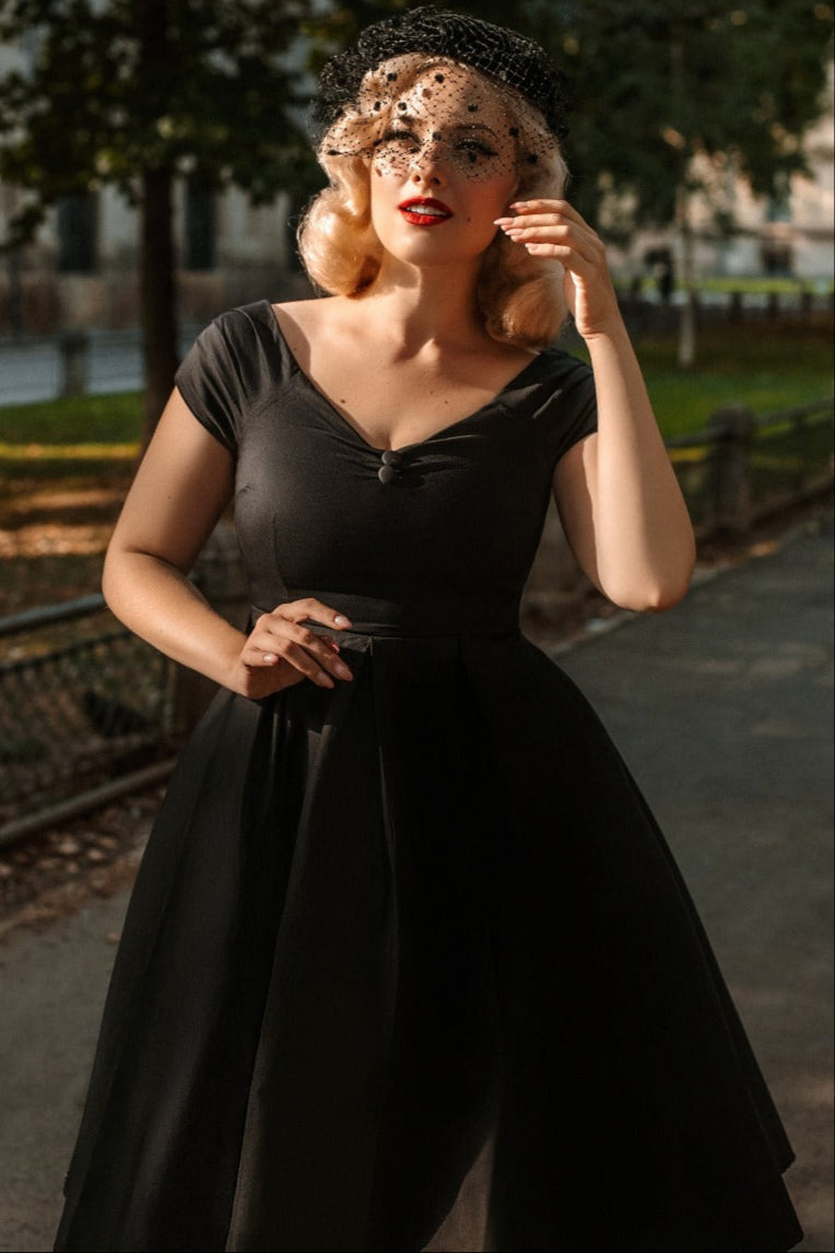 Lily Off Shoulder 50s Inspired Evening Dress in Black