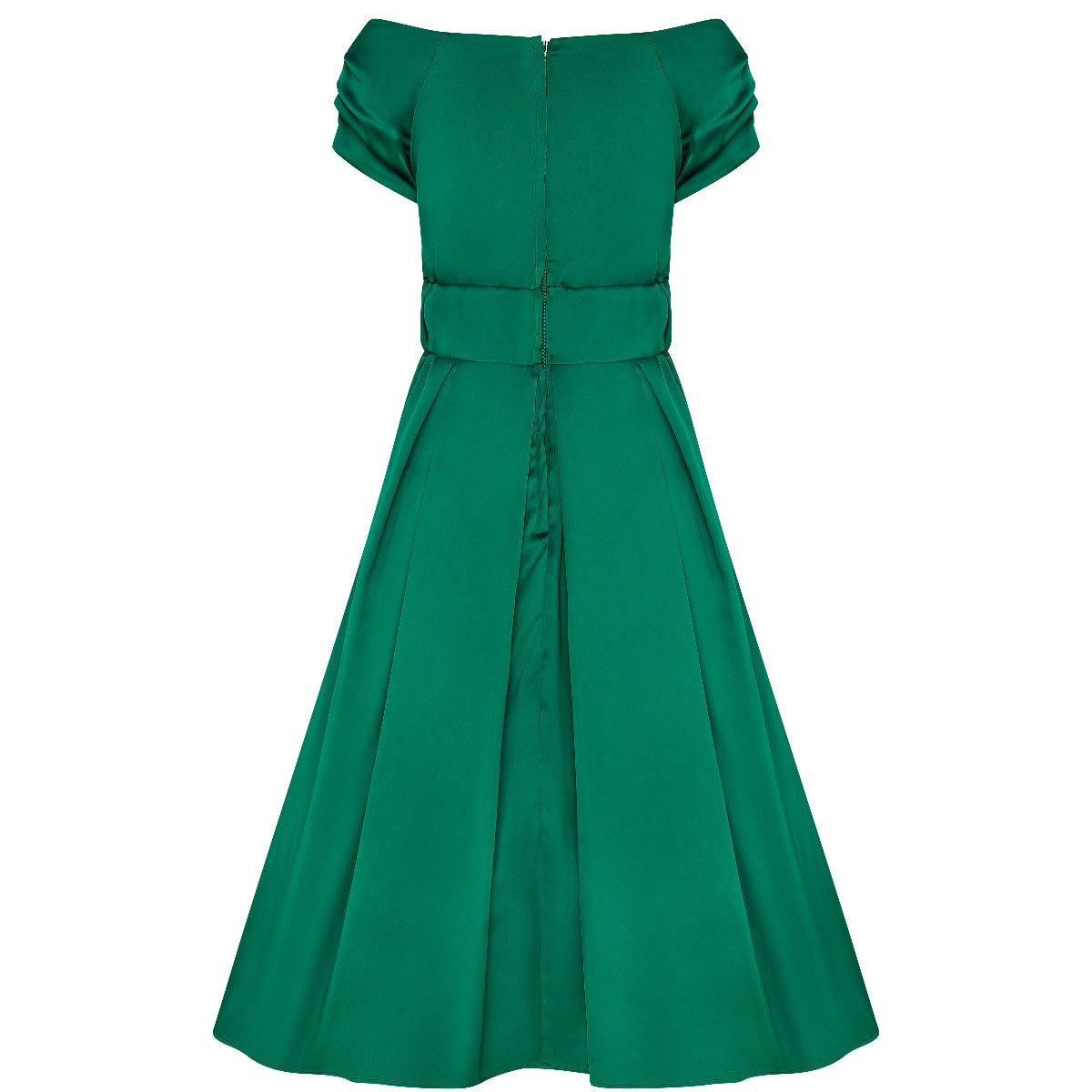 Lily Off Shoulder 50s  Satin Evening Dress in Emerald Green