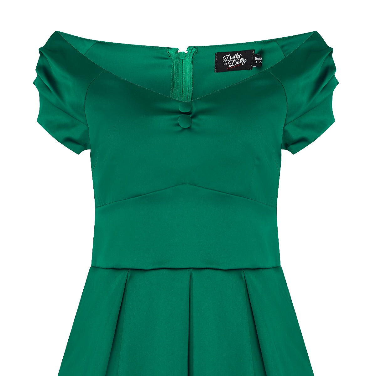 Lily Off Shoulder 50s  Satin Evening Dress in Emerald Green