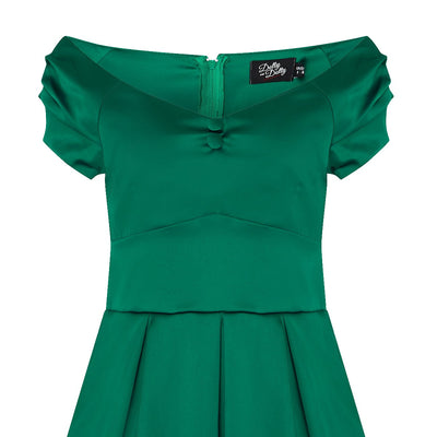 Lily Off Shoulder 50s  Satin Evening Dress in Emerald Green