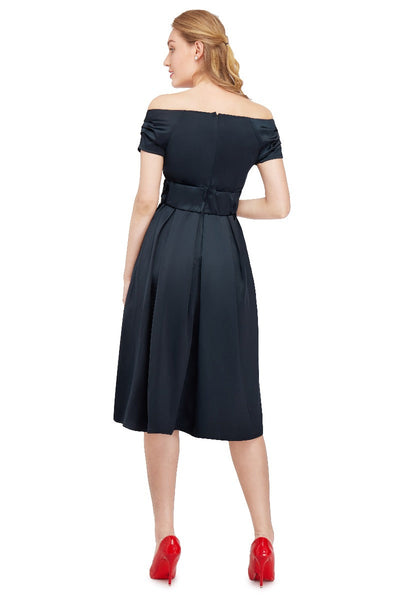 Lily Off Shoulder 50s  Satin Evening Dress in Black