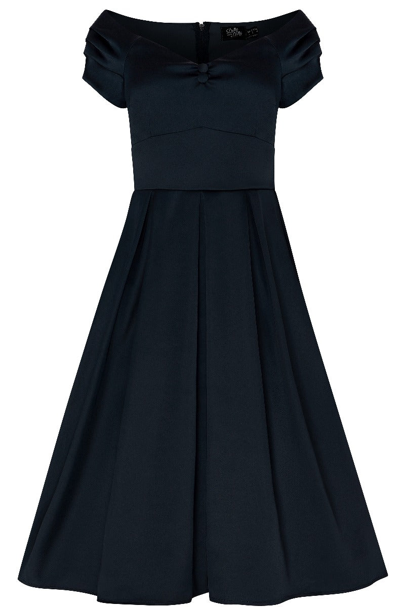 Lily Off Shoulder 50s  Satin Evening Dress in Black