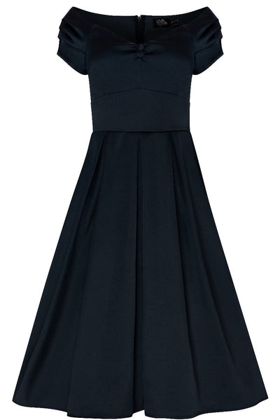 Lily Off Shoulder 50s  Satin Evening Dress in Black