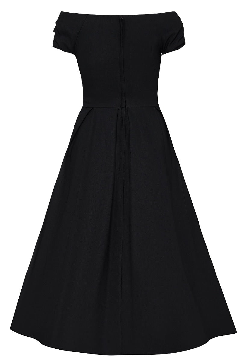 Lily Off the Shoulder 50s Style Plain Evening Dress in Black