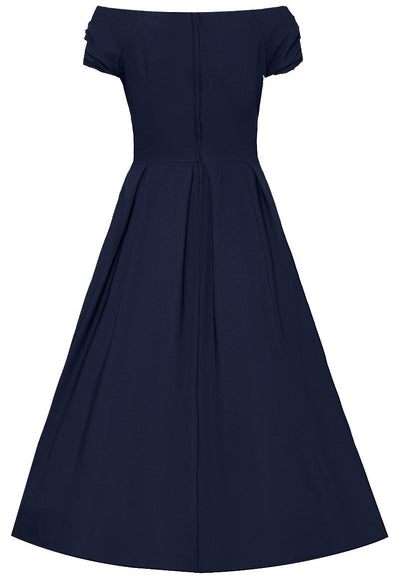 Lily Off The Shoulder 50s Flared Evening Dress & Navy Blue