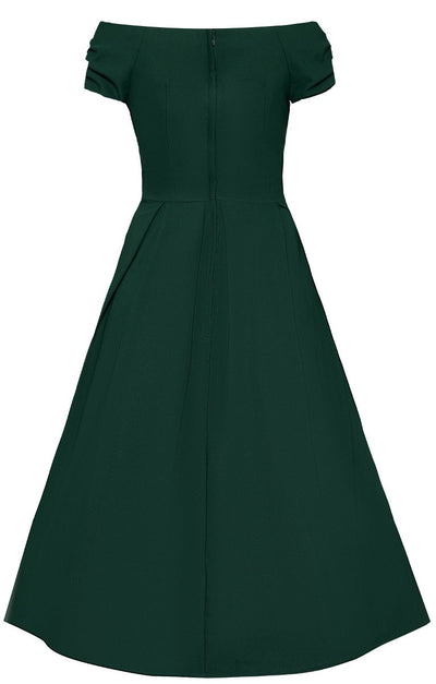 Lily Classic Off The Shoulder 50s Evening Dress in Green Blue