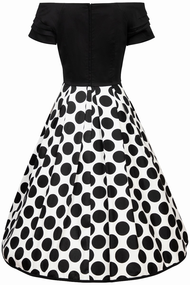 Lily Off Shoulder Monochrome Polka Dot Dress
