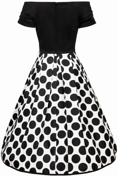 Lily Off Shoulder Monochrome Polka Dot Dress