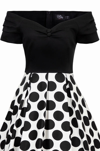 Lily Off Shoulder Monochrome Polka Dot Dress