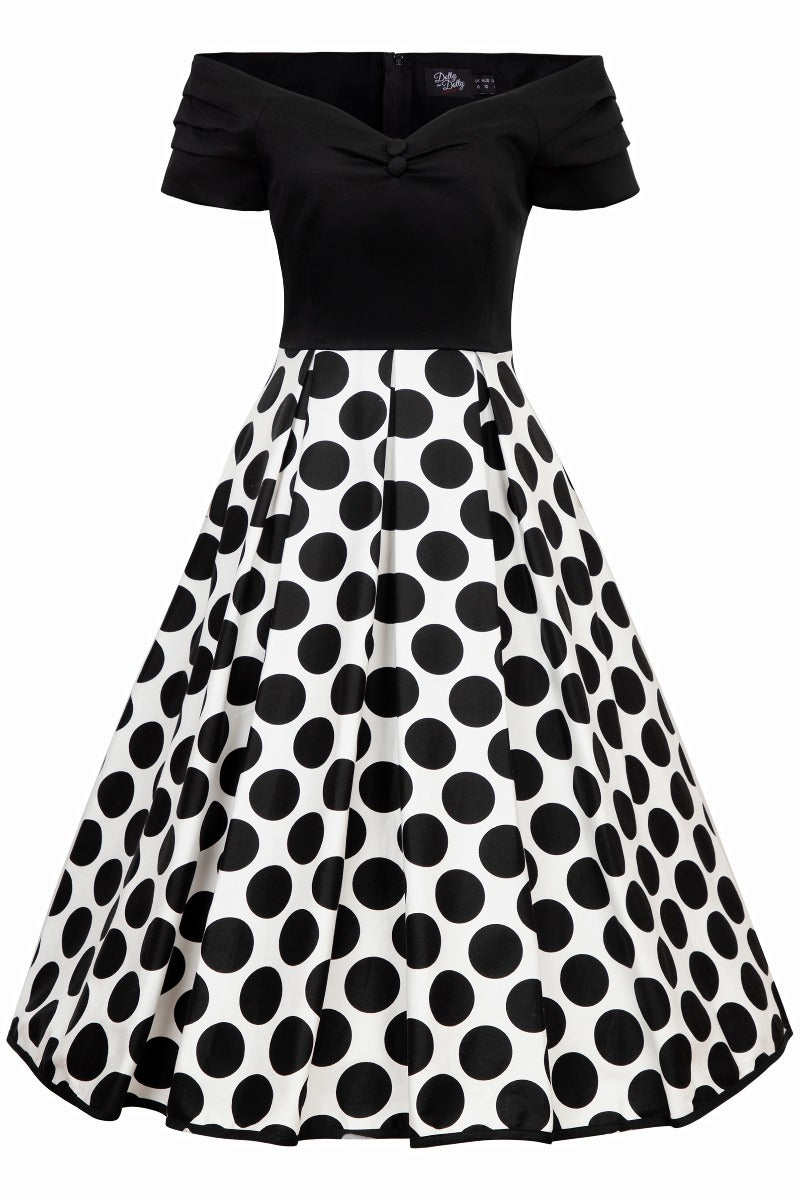Lily Off Shoulder Monochrome Polka Dot Dress