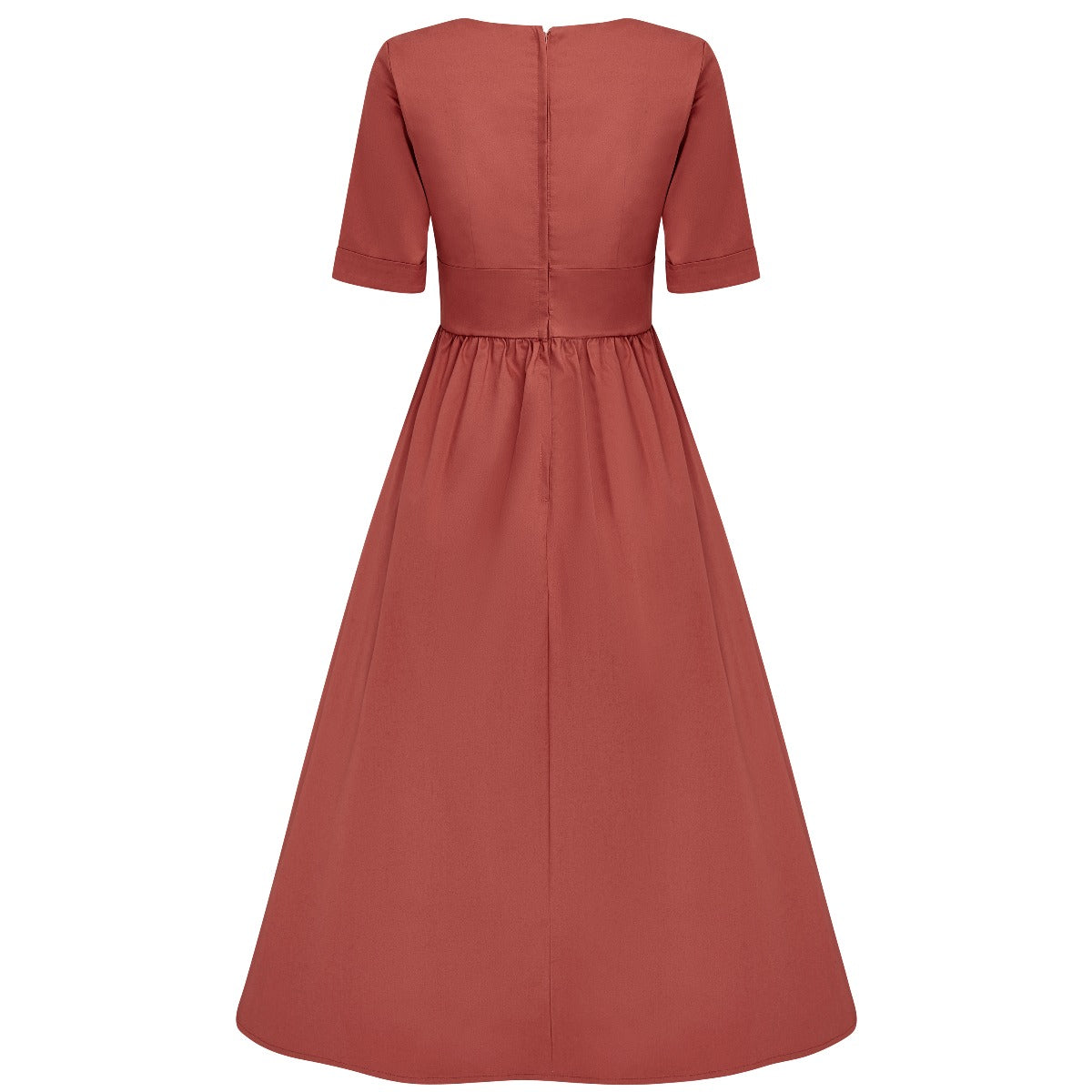 Rosanne Midi-Length Very Deep V neck Swing Dress in Chillie Red