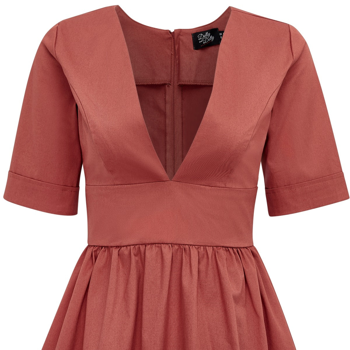 Rosanne Midi-Length Very Deep V neck Swing Dress in Chillie Red