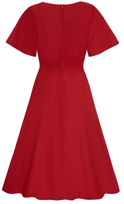 Janice Vintage-Inspired Swing dress with Petal Sleeves in Red