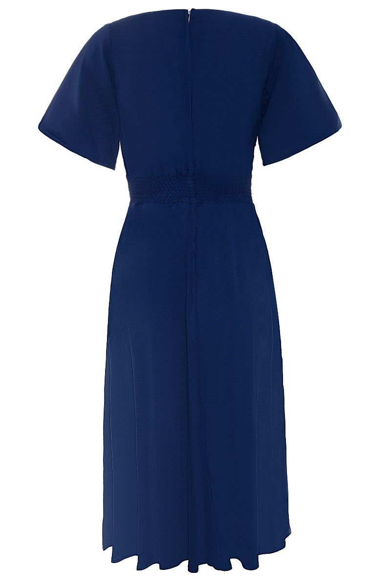 Janice Vintage-Inspired Swing dress with Petal Sleeves in Navy