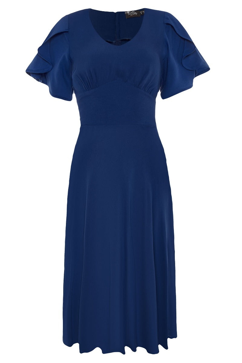 Janice Vintage-Inspired Swing dress with Petal Sleeves in Navy