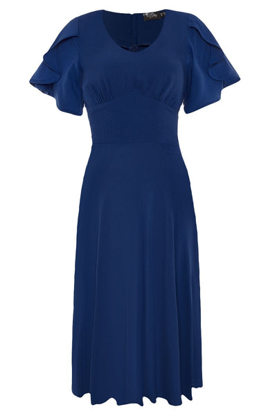 Janice Vintage-Inspired Swing dress with Petal Sleeves in Navy