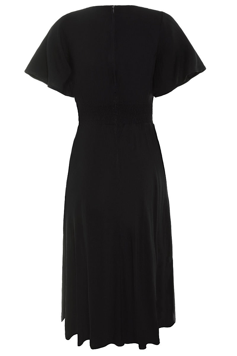 Janice Vintage-Inspired Swing dress with Petal Sleeves in Black
