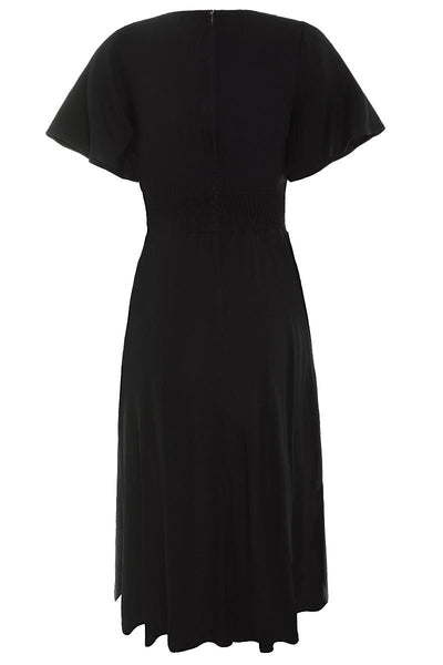 Janice Vintage-Inspired Swing dress with Petal Sleeves in Black