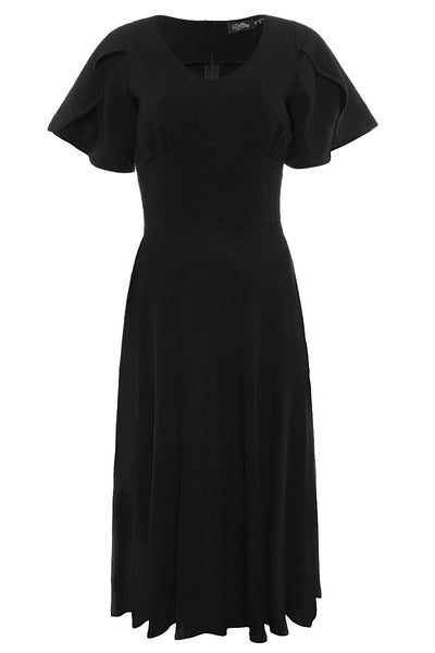 Janice Vintage-Inspired Swing dress with Petal Sleeves in Black