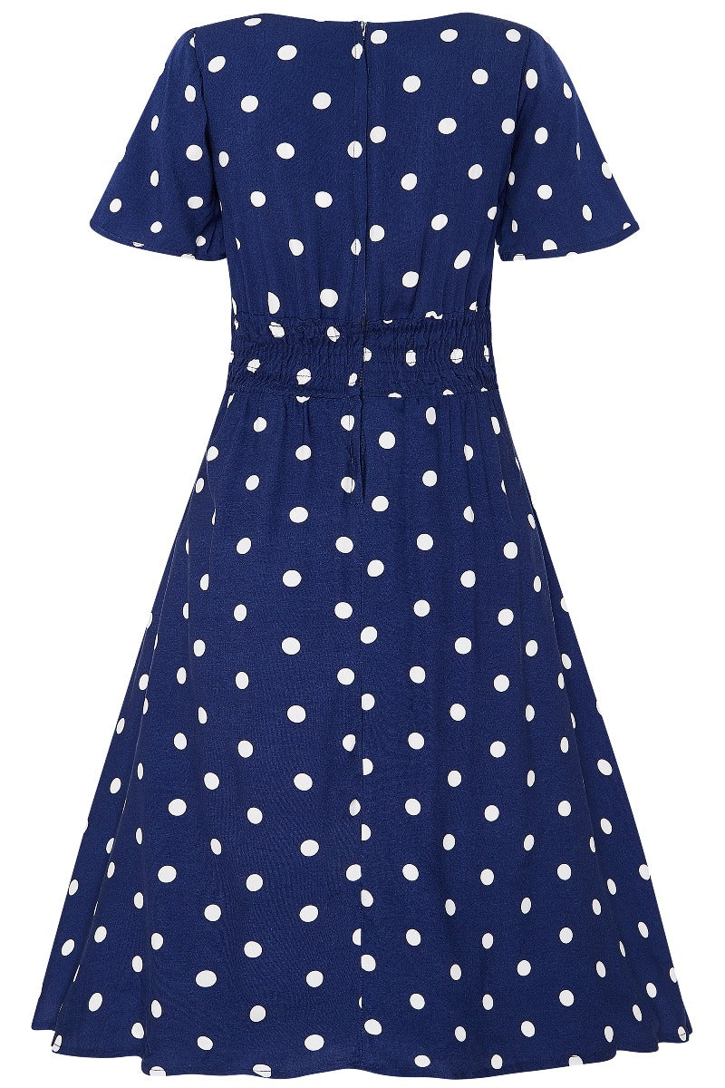 Janice Summer Dress in Dark Blue-White Polka Dot