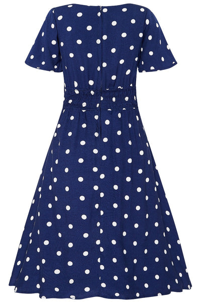 Janice Summer Dress in Dark Blue-White Polka Dot