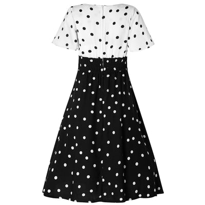 Janice Summer Dress in White and Black Polka Dot