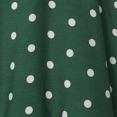 Janice V-neck Petal Sleeved Flared Dress in Green & White Polka Dots