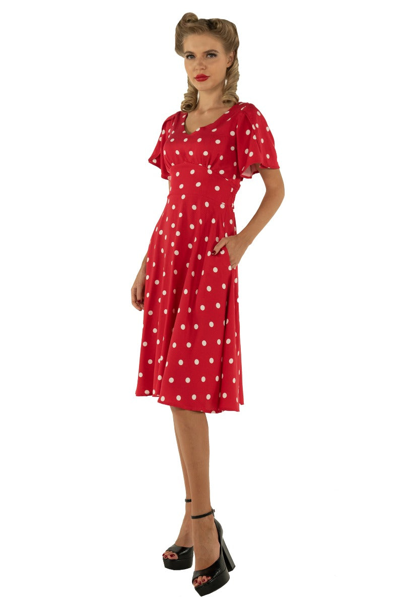 Janice Summer Dress in Red-White Polka Dot