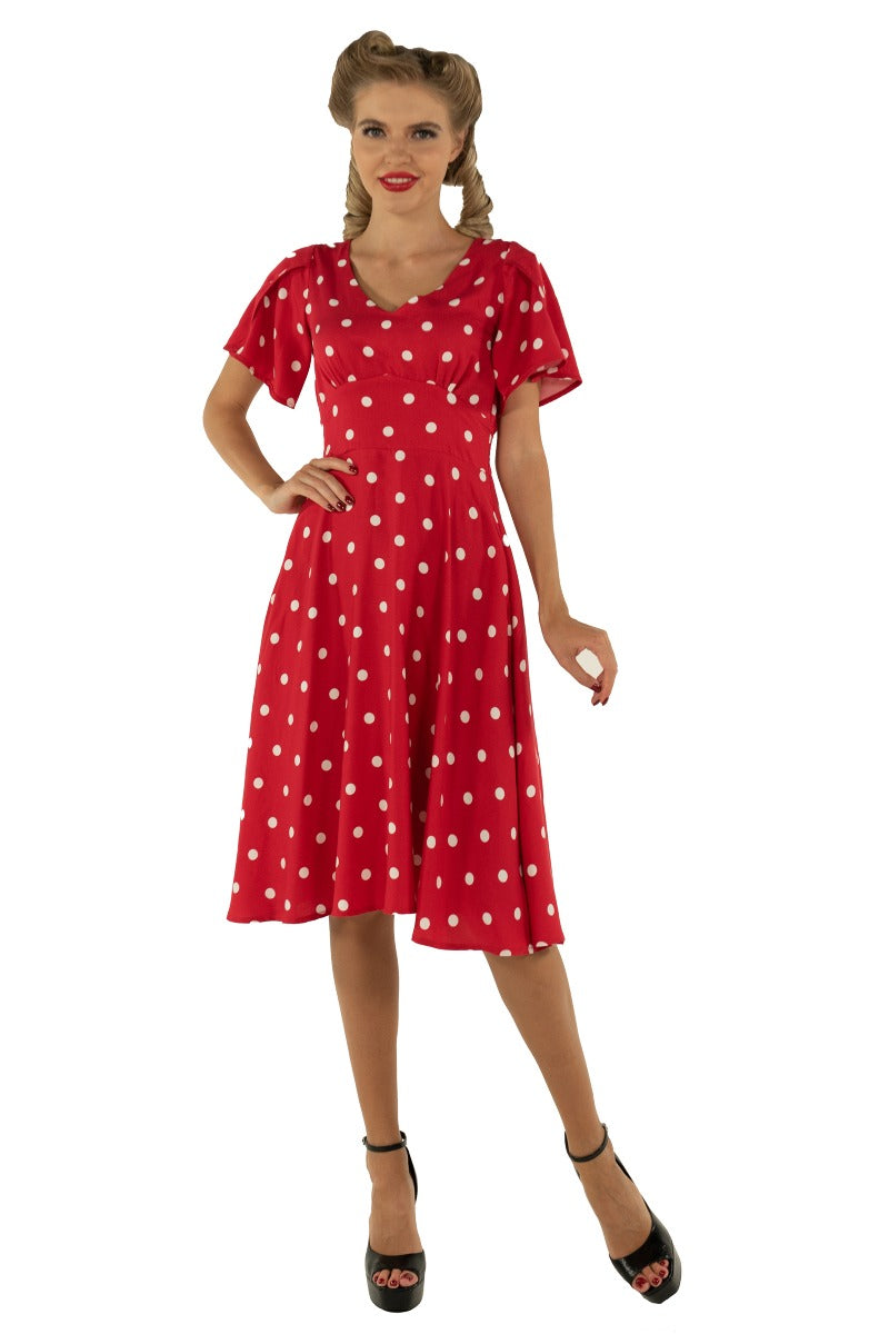 Janice Summer Dress in Red-White Polka Dot