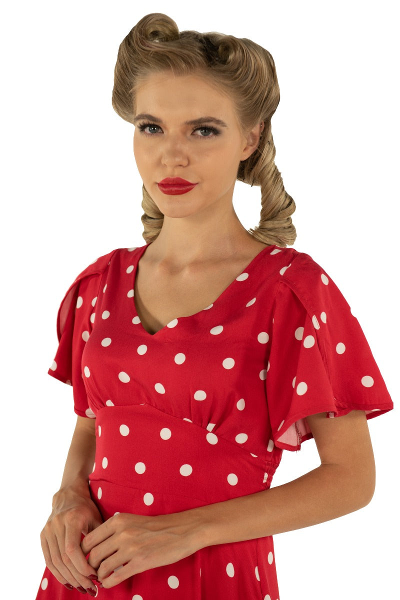 Janice Summer Dress in Red-White Polka Dot